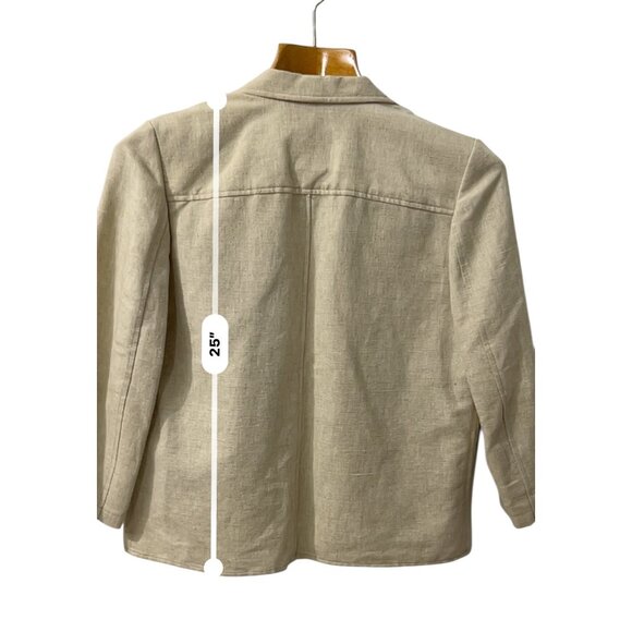 Vintage Liz Claiborne Tan Linen Cotton Open Front Blazer Jacket Size 14 - Picture 4 of 9